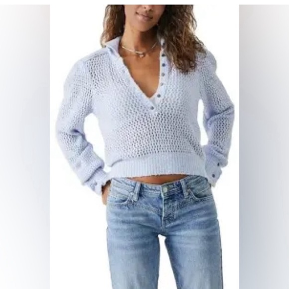 #101. NWT Free People snow drift light blue sweater - Picture 4 of 12